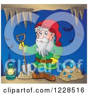 Poster, Art Print Of Dwarf With A Shovel And Diamonds And Bats In A Mining Cave
