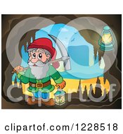 Poster, Art Print Of Dwarf With A Pickaxe In A Mining Cave