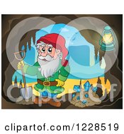 Poster, Art Print Of Dwarf With A Shovel And Diamonds In A Mining Cave