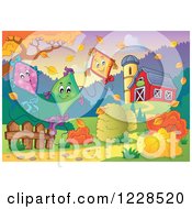 Poster, Art Print Of Happy Kites Floating Over An Autumn Farm