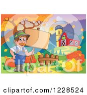 Poster, Art Print Of Male Farmer Holding A Sign By A Barn In Autumn