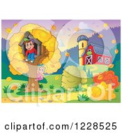Poster, Art Print Of Boy And Girl Playing At A Tree House By A Barn In Autumn