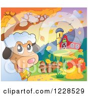 Poster, Art Print Of Happy Sheep Near A Barn In Autumn