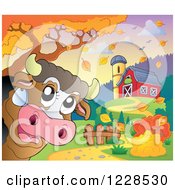 Poster, Art Print Of Happy Cow Near A Barn In Autumn