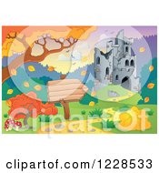 Poster, Art Print Of Castle In Ruins And Autumn Landscape With A Sign
