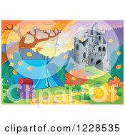 Poster, Art Print Of Castle In Ruins And Autumn Landscape With A Tent