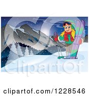 Poster, Art Print Of Girl With Skis On A Mountain