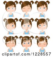 Poster, Art Print Of Poses Of A Brunette Girl In Pigtails