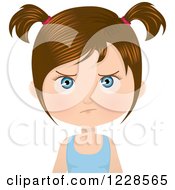 Clipart Of A Mad Brunette Girl In Pigtails Royalty Free Vector Illustration
