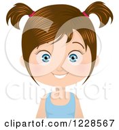 Clipart Of A Smiling Brunette Girl In Pigtails Royalty Free Vector Illustration
