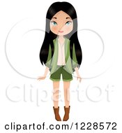 Long Haired Young Asian Woman In A Green Outfit