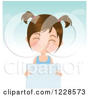 Clipart Of A Happy Brunette Girl In Pigtails Holding A Sign Royalty Free Vector Illustration by Melisende Vector