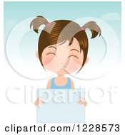 Poster, Art Print Of Happy Brunette Girl In Pigtails Holding A Sign