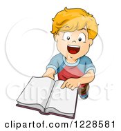 Poster, Art Print Of Happy Caucasian Boy Holding An Open Book