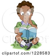 Poster, Art Print Of Thoughtful African American Boy Reading A Book Outside