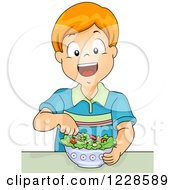 Poster, Art Print Of Happy Red Haired Caucasian Boy Ating A Salad