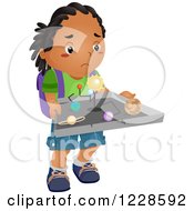 Clipart Of A Sad African American Boy Carrying A Ruined Science Solar System Project Royalty Free Vector Illustration