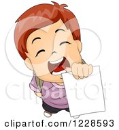 Clipart Of A School Boy Holding Up His Report Card Royalty Free Vector Illustration