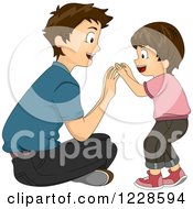 Poster, Art Print Of Happy Caucasian Dad And Son Playing