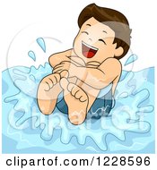Clipart Of A Happy Caucasian Boy Doing A Cannon Ball Jump Into A Swimming Pool Royalty Free Vector Illustration