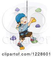Poster, Art Print Of Happy Caucasian Boy Climbing A Rock Wall