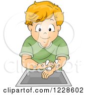 Poster, Art Print Of Happy Caucasian Boy Washing His Hands