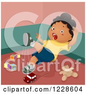 Clipart Of A Shouting African American Boy Slipping On Toys Royalty Free Vector Illustration