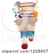 Boy Carrying A Box Full Of Books And Toys