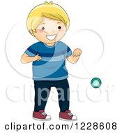 Talentined Blond Caucasian Boy Playing With A Yoyo
