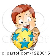 Poster, Art Print Of Caucasian Boy Holding Up A Ball And Wanting To Play