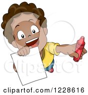 Clipart Of A Happy African American Boy Asking For Help Coloring Royalty Free Vector Illustration