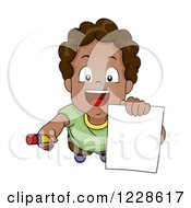Clipart Of A Happy African American Boy Looking Up And Asking For An Autograph Royalty Free Vector Illustration