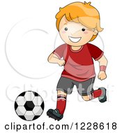 Poster, Art Print Of Happy Red Haired Caucasian Boy Playing Soccer