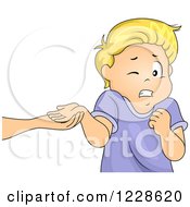 Poster, Art Print Of Blond Caucasian Boy Holding Out A Hurt Hand