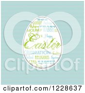 Clipart Of An Easter Word Collage Forming An Egg Over Blue Stripes Royalty Free Vector Illustration