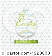 Clipart Of An Easter Word Collage Egg Over A Pattern And Green Ribbon Royalty Free Vector Illustration