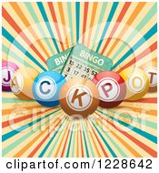 Clipart Of 3d Jackpot Bingo Bals With Sheets Over Distressed Rays Royalty Free Vector Illustration