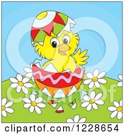 Poster, Art Print Of Hatching Yellow Chick In An Easter Egg Over Fowers