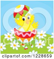 Hatching Chick In An Easter Egg Over Fowers