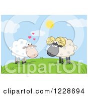 Clipart Of A Sheep In Love With A Ram On A Hill Royalty Free Vector Illustration