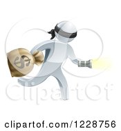 Poster, Art Print Of 3d Silver Masked Robber Running With A Money Bag And Flashlight