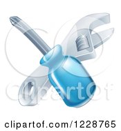 Clipart Of A Crossed Screwdriver And Spanner Wrench Royalty Free Vector Illustration