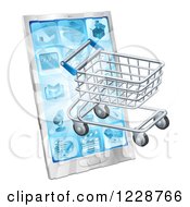 Poster, Art Print Of 3d Shopping Cart Emerging From A Smart Phone