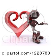 Poster, Art Print Of 3d Red Android Robot Leaning Against A Valentine Heart