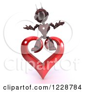 Poster, Art Print Of 3d Red Android Robot Sitting On A Valentine Heart