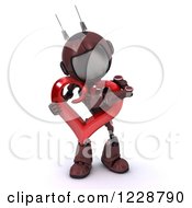 Poster, Art Print Of 3d Red Android Robot Hugging A Valentine Heart