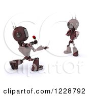Poster, Art Print Of 3d Red Romantic Android Robot Giving Another A Rose