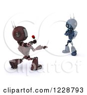 Poster, Art Print Of 3d Red Romantic Android Robot Giving A Female Robot A Rose