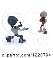 Poster, Art Print Of 3d Romantic Android Robot Giving A Female Robot A Rose