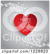 Poster, Art Print Of Happy Valentines Day Greeting With A Red Heart And Vines On Gray